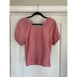 J Crew Women 100% Linen Puff Sleeve Blouse Top Shirt Size 6 Pink Coquette Preppy